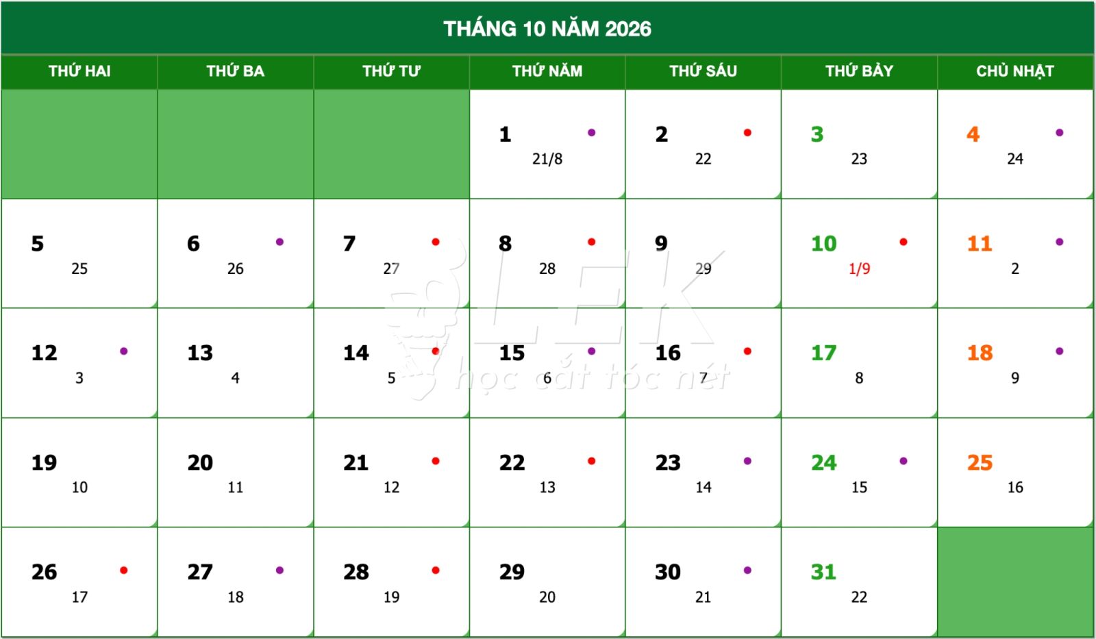 Lịch Tết Âm Lịch, Dương Lịch 2026