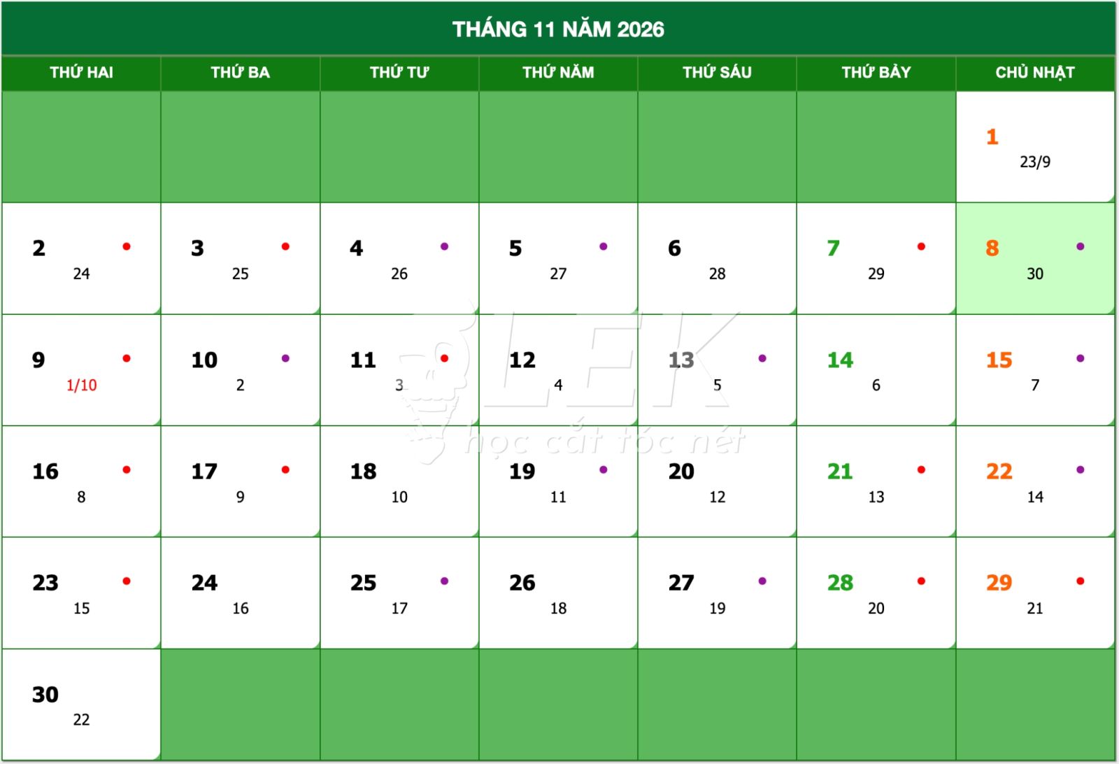Lịch Tết Âm Lịch, Dương Lịch 2026