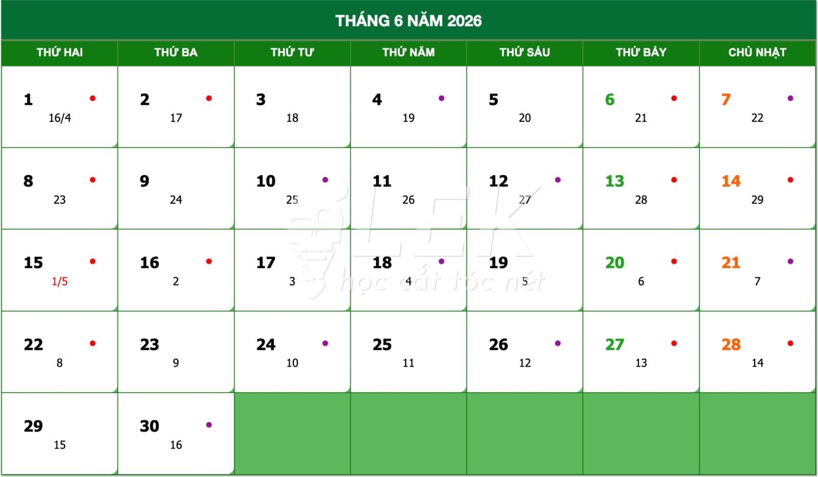 Lịch Tết Âm Lịch, Dương Lịch 2026