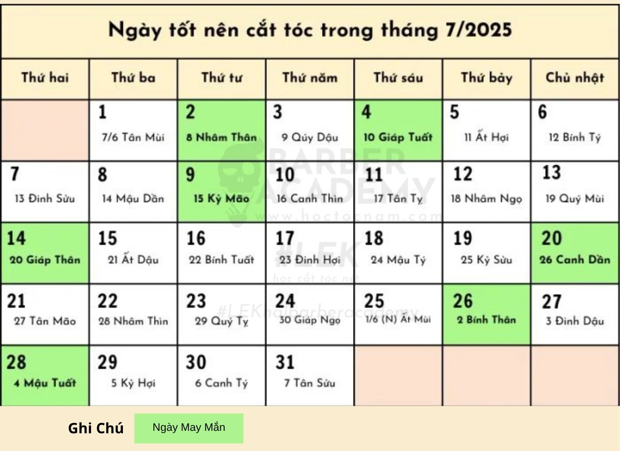 Lịch cắt tóc nam tháng 7 may mắn