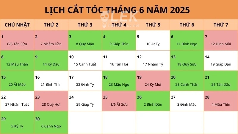 Lịch cắt tóc nam tháng 6